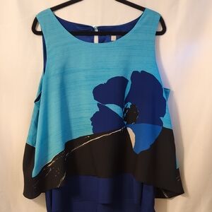 New York & Company Turquoise and Navy Floral Layered Tank